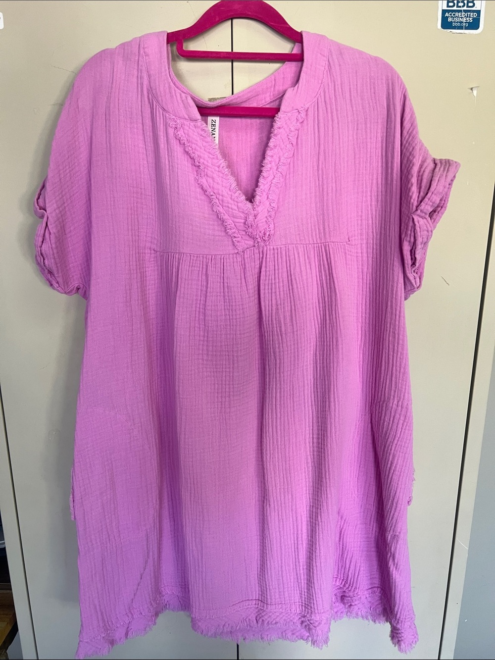 Lightweight Pink Gauze V-Neck Women's dress